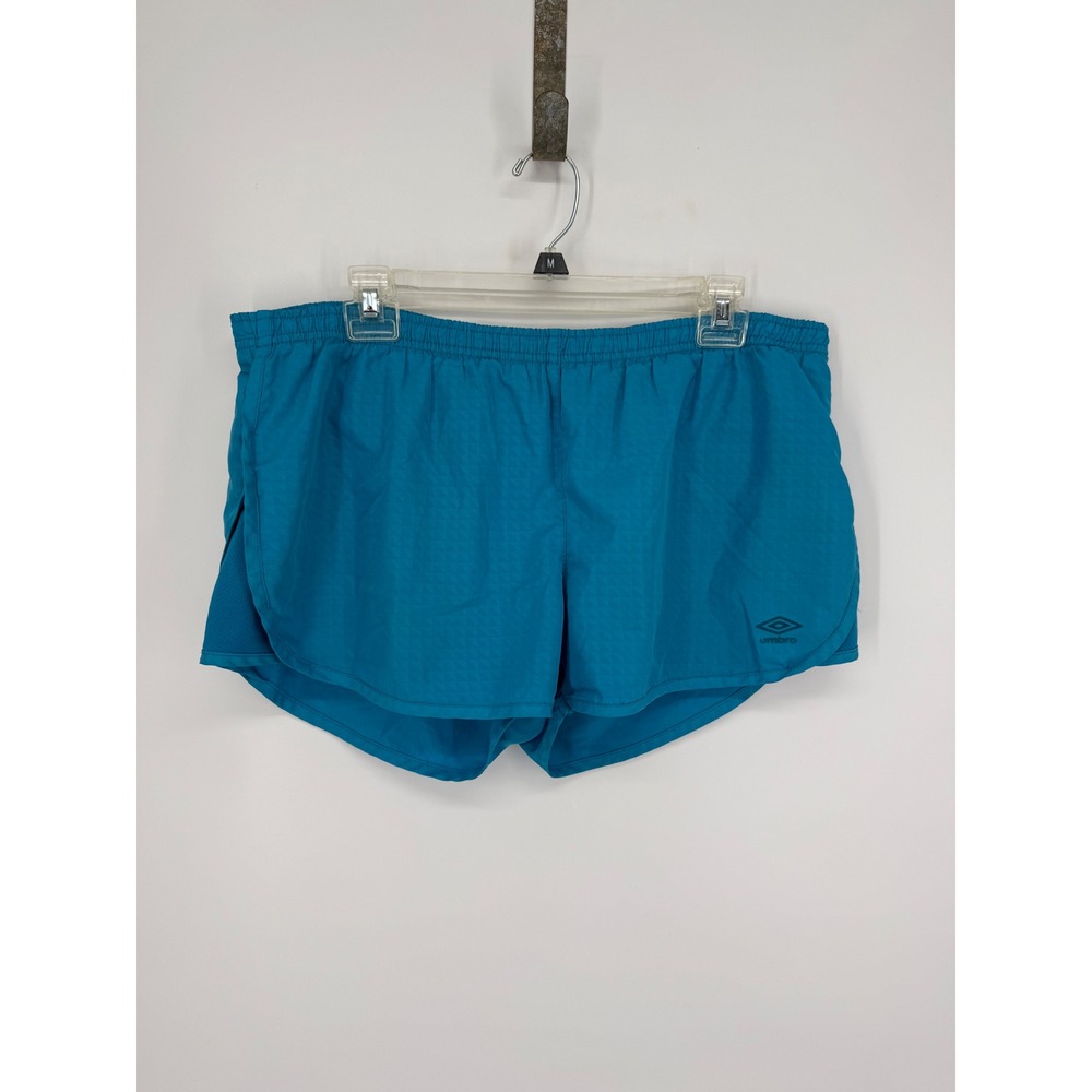 Umbro Running Shorts Women Large Teal Blue Geometric Pattern Activewear Pocket